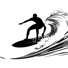 Silhouette surfer riding wave vector illustration surfing sport art
