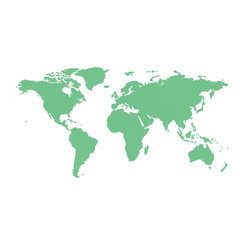 A simple 2D vector illustration of a flat cartoon world map featuring continents and oceans, presented on a clean white background.