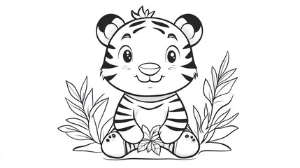 Cute tiger coloring book illustration