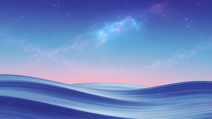 Abstract blue ocean waves under a starry twilight sky