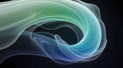 Abstract flowing translucent smoke or light in shades of green blue and purple
