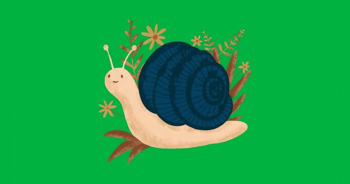 Starting loop displaying stylized snail in frames showcasing decoration on transparent background