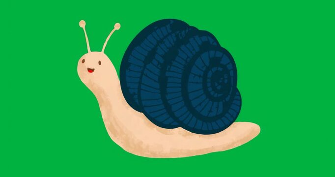 Frame sequence showing cartoon snail staying centered on transparent backdrop for design preview