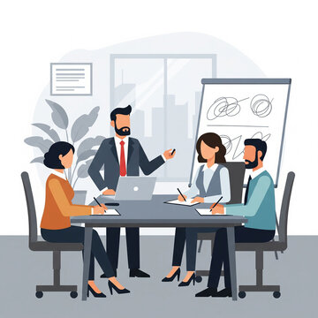 Business Team Meeting and Office Presentation Illustration