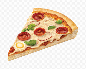 realistic 3d delicious fast food icons (fried chicken,  pizza slice , french fries ) set isolated on transparent background