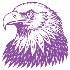 purple eagle head illustration with intense eyes and detailed feathers.