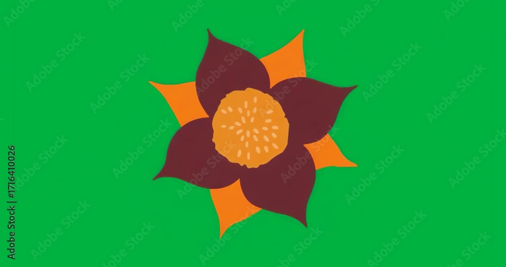 Poster starting rotation flower shape spinning clockwise per second on clear canvas showing smooth motion