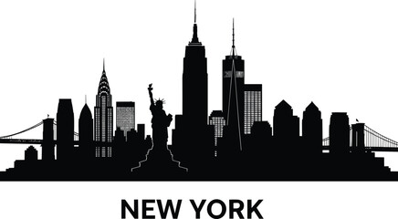 Naklejka premium New York City skyline, silhouette, Statue of Liberty, iconic buildings, urban architecture, USA