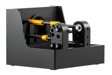 Industrial Machine with Yellow Components and Colorful Glitch Effect manufacturing equipment isolated on a transparent background