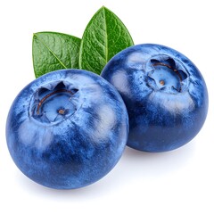 Obraz premium Two fresh blueberries with leaves