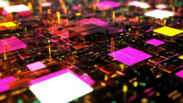 Abstract futuristic technology with glowing circuit boards and neon lights