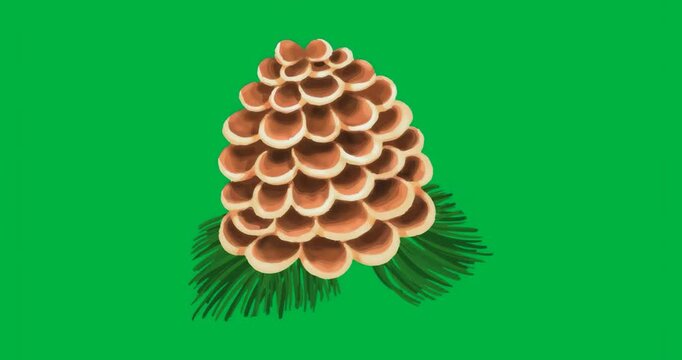 On start 3D render cone object rotating clockwise on transparent background showing scales and tuft