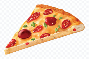 realistic 3d delicious fast food icons (fried chicken,  pizza slice , french fries ) set isolated on transparent background