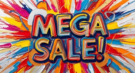 Back friday sale explosion of colors with the words mega sale in 3d letters