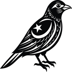 Obraz premium black bird illustration with star and crescent, symbolic&nbsp;graphic&nbsp;art.