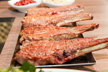Chinese food. Grilled lamb ribs