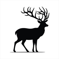 Obraz premium Deer with antlers vector silhouette outline logo design concept illustration