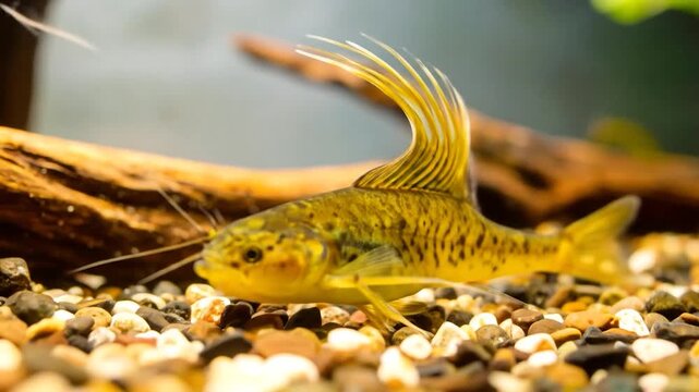Small fish swimming in aquarium tank