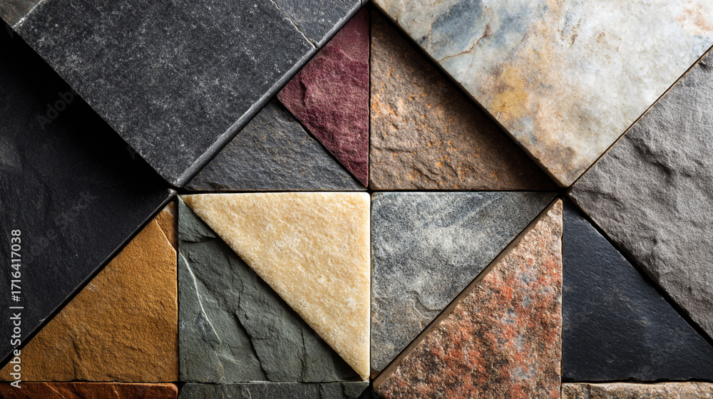 Poster colorful triangular stone tiles arranged in a geometric pattern a textured background