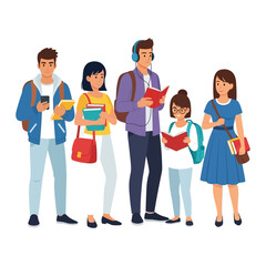 Obraz premium Diverse group of college students standing together studying and connecting representing education knowledge and friendship sharing learning experiences campus life and academic pursuit success