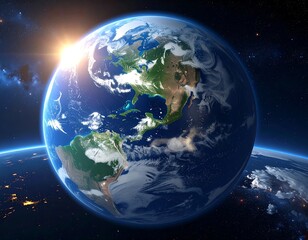 Fototapeta premium Earth seen from space, vibrant colors, detailed continents