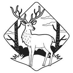 Elegant line art illustration of a majestic deer in profile perfect for nature and wildlife themes