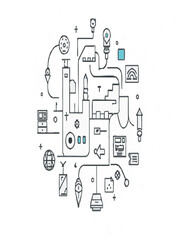 Set of 100 technology icons. Industry 4.0 concept factory of the future. Technology progress: 5g, ai, robot, iot, near field communication, programming and many more - stock vector on white background