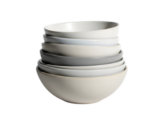 A stack of neutraltoned bowls isolated on transparent background, showcasing a minimalist aesthetic and simple elegance for kitchenware concepts
