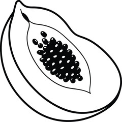Fresh ripe papaya fruit slice with visible black seeds tropical food illustration