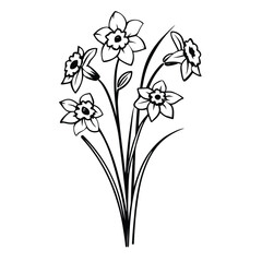 Elegant vintage botanical line art illustration of delicate flowers and leaves in a classic artistic style