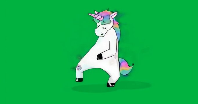 At start unicorn swaying mane and tail, hooves moving for looping idle pose on transparent backdrop