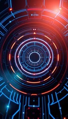 Futuristic Digital Interface with Neon Circular Patterns and High-Tech Elements in a Sci-Fi Style
