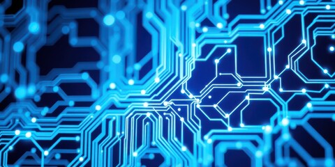 Futuristic Blue Circuit Board Pattern with Glowing Lines and Digital Connections