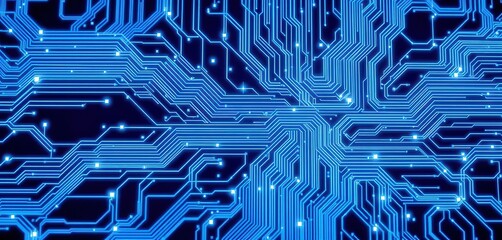 Futuristic Blue Circuit Board Pattern Representing Digital Technology and Innovation in Electronics

