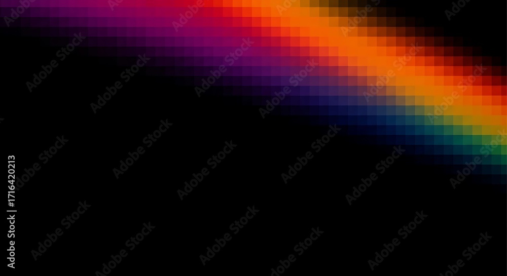 Poster pixelated rainbow spectrum diagonal line on black background color gradient