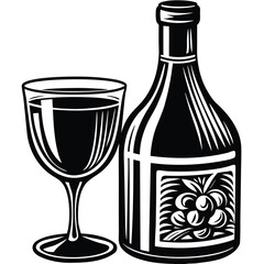 Artistic illustration of a wine glass and bottle with vibrant colors and elegant design