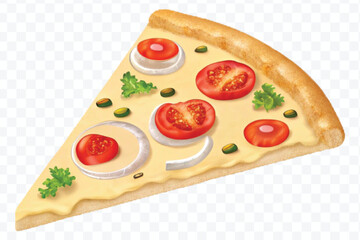 realistic 3d delicious fast food icons (fried chicken,  pizza slice , french fries ) set isolated on transparent background