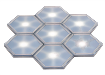 Seven Hexagonal Illuminated Panels Arranged in a Cluster light isolated on a transparent background