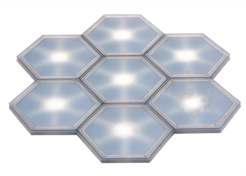 Seven Hexagonal Illuminated Panels Arranged in a Cluster light isolated on a transparent background