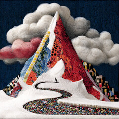 Glow - A warm orange hue illuminating white snowdrifts on a cyan peak