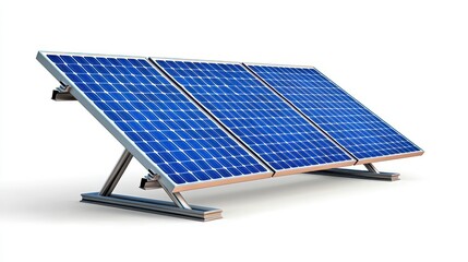 Detailed Solar Panel Studio Shot with Blue Photovoltaic Cells on White Background