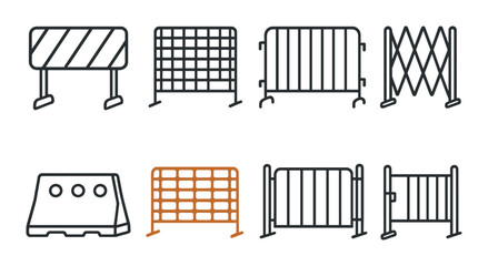 Assorted barrier icons: diverse designs and styles in various configurations