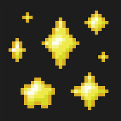 Obraz premium Pixel Art Sparkling Shiny Stars Set