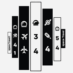Modern Monochromatic Infographic Illustrating Space Exploration and Air Travel with Sequential Numbering