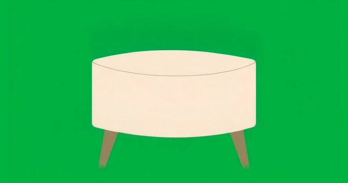 Animating cream top stool with tapered legs spinning clockwise on transparent backdrop returning