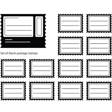 Blank postage stamp templates with lines for addressing and labeling mail clearly