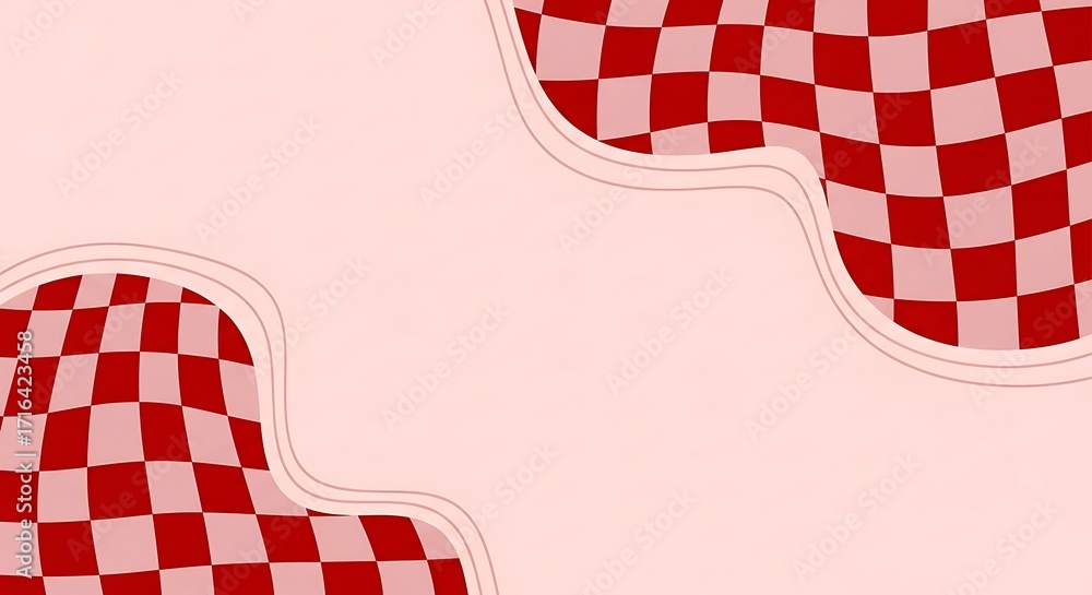Poster red and white checkered flags with pink wavy borders background pattern