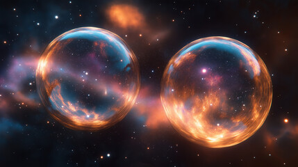 Obraz premium Giant bubbles embrace a galaxy amidst cosmic dust: A cosmic dance of celestial forces.