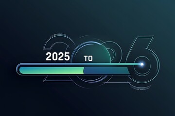 Futuristic Progress Bar Representing the Transition from 2025 to 2026, a Dynamic Visual of Time's Passage