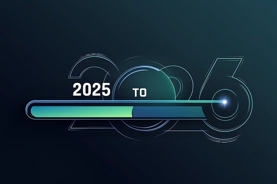 Futuristic Progress Bar Representing the Transition from 2025 to 2026, a Dynamic Visual of Time's Passage